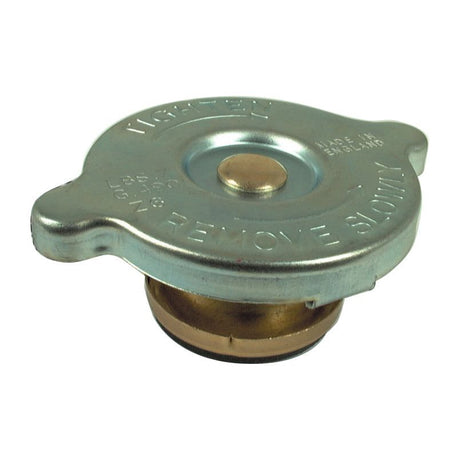 The Sparex Radiator Cap - S.8453 features a silver metallic top with engraved text and a brass-colored bottom section, designed to withstand significant pressure.