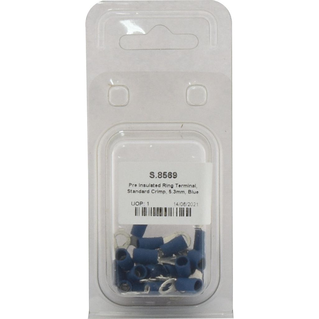 Pre Insulated Ring Terminal, Standard Grip, 5.3mm, Blue (1.5 - 2.5mm) (Agripak 25 pcs.)
 - S.8569 - Farming Parts