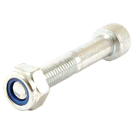 The Sparex Shear Bolt (Sparex Part No. S.8600) is a metallic bolt measuring 10 x 60mm, with a ridged head and a hexagonal nut that includes a rubber O-ring inside it.