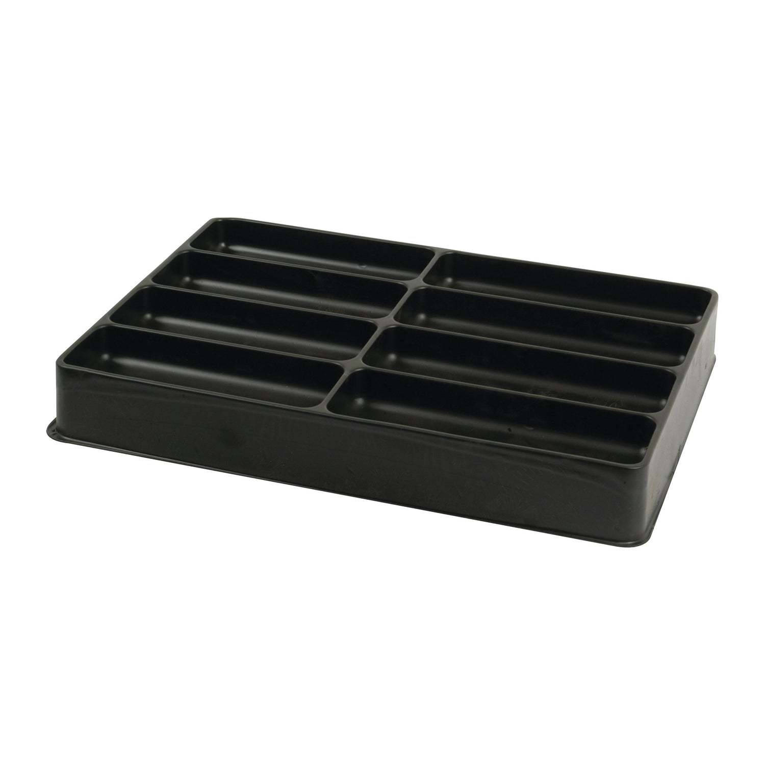 A black plastic tray with eight rectangular compartments, identified by its Sparex Part No. S.2017 and manufactured by Sparex, under Tariff Code 3923101000.