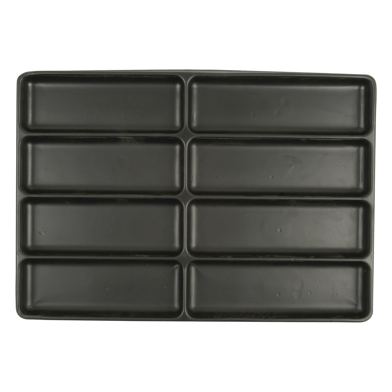 The 8 Compartment Tray by Sparex (Part No. S.2017), identified by Tariff Code 3923101000, features eight evenly divided compartments arranged in two rows. This rectangular black plastic tray measures 330 x 50 x 230mm.
