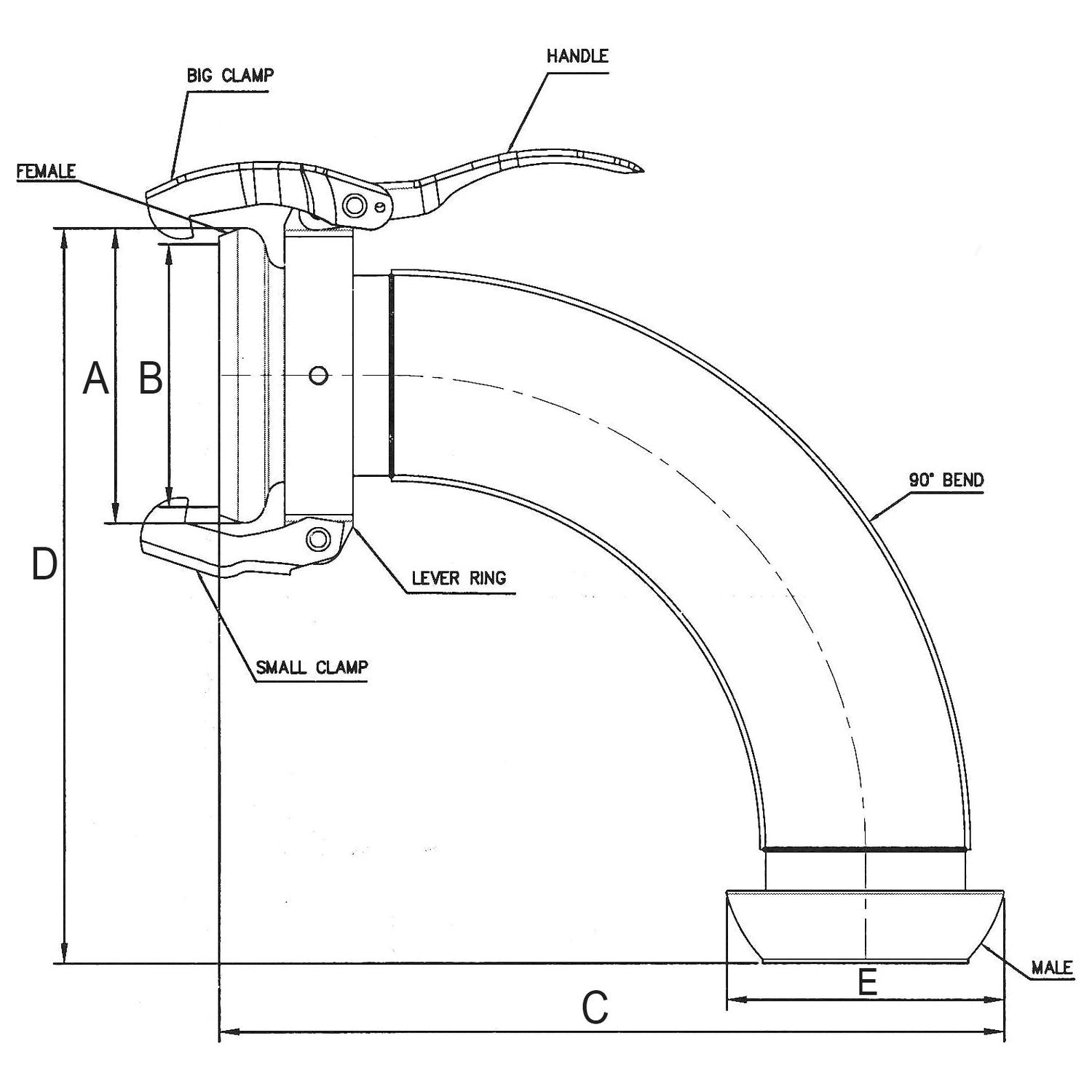 90Â° Coupling Female & Male - 6'' (159mm) (Galvanised) - S.136630 - Farming Parts