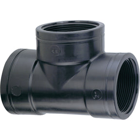 The Sparex Threaded Pipe Coupling (Part No. S.151827) is a black plastic fitting that features three threaded openings configured in a T-shape for secure connections.