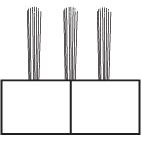 A simple drawing depicts two squares with three sets of vertical lines, resembling metal rods, evenly spaced and extending upward from the middle top edge of each square. This arrangement is reminiscent of the ABRACS Wire Brush - 3 Row - S.54059 by Sparex.