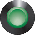 A green button with a circular, metallic silver and black background, functioning as a 12V switch. This product is known as the Accelerator Switch, featuring the Sparex Part No.S.52823 from the brand Sparex.