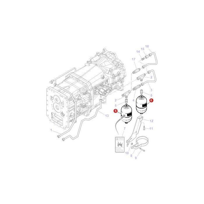Diagram of an automotive transmission system with labeled parts, including two filters marked with the letter G. This comprehensive illustration is akin to those found in AGCO's Massey Ferguson Accumulator (3619551M4) documentation, offering detailed insights similar to tractor parts schematics.