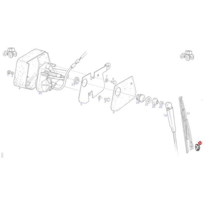 Adapter Windscreen Wiper - G524810180100 - Massey Tractor Parts