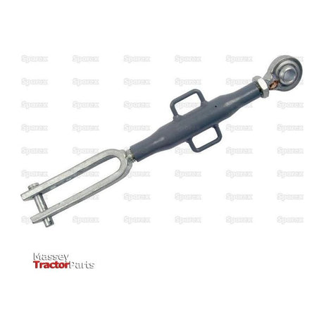 Image of a levelling box assembly branded with Sparex. It features a metal rod with adjustable length, a forked attachment with a 14mm hole at one end, and a round attachment with a 16mm ball at the other. Known for compatibility with various brands like Kubota and includes precise specifications such as M20x2.5 metric threading and minimum length of 331mm. Sold under Sparex Part No.S.70549.