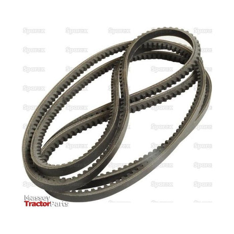 A set of two Sparex Raw Edge Moulded Cogged Belts for a Massey Ferguson tractor, featuring AVX Section specifications (Belt No. AVX10x1275), shown coiled together against a white background.