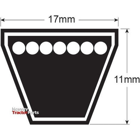 A diagram illustrating a trapezoidal object with six circles along the top edge. The top width is 17mm, and the height is 11mm. The Sparex logo appears in the bottom left corner, accompanied by a label reading "V Belt - B Section - Belt No. B80 | Sparex Part No.S.18871" for easy identification.