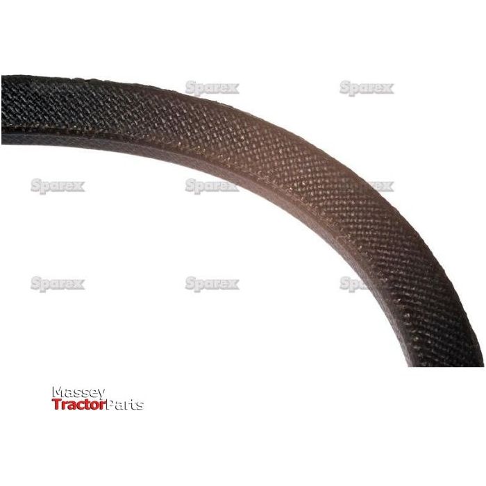 Close-up view of a brown wedge belt with a textured surface, labeled as Wedge Belt - SPZ Section - Belt No. SPZ1800 | Sparex Part No.S.19070 by Sparex, against a white background.