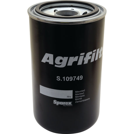A black cylindrical hydraulic filter with "Agrifilter" and "S.109749" written on it, manufactured by Sparex.