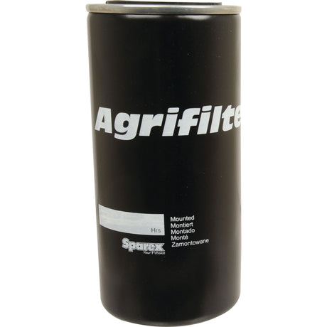 A black cylindrical hydraulic filter with the text "Agrifilter" and "Sparex" printed on it, identified as Sparex Part No. S.148221, suitable for International Harvester filters.