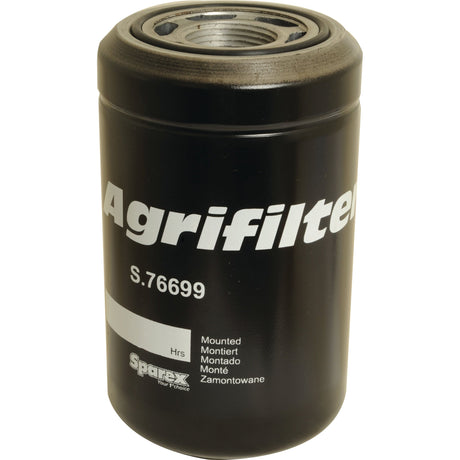 A black Sparex hydraulic filter - spin-on (part no. S.76699) with white text, designed for use in agricultural machinery. This filter is compatible with John Deere and Case IH equipment.