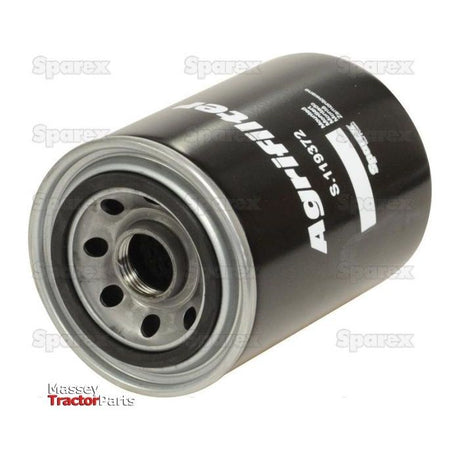 A black hydraulic spin-on filter canister with the brand "Sparex" and part number "S.119372" printed on it. The background features a faint repeating pattern of the words "Sparex Agrifilter," reflecting its compatibility with Massey Ferguson machinery.