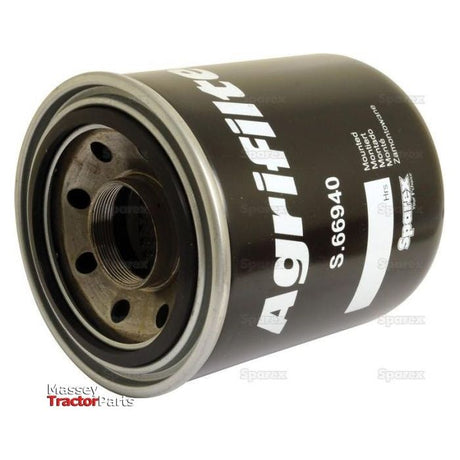 A black Sparex hydraulic filter, model number S.66940, designed for use in Massey Ferguson tractors and compatible with Case IH equipment.