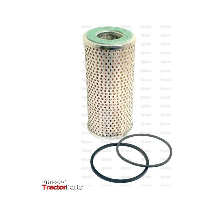 Cylindrical metallic oil filter element with a perforated surface and two rubber O-rings, identified as Oil Filter - Element, Sparex Part No. S.40535 from the Sparex brand.