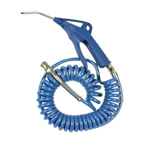 Image of the Air Blow Gun with Spiral Hose - S.27040 by Sparex, featuring a blue color, a coiled spiral hose, and a 1/4'' BSP female fitting.
