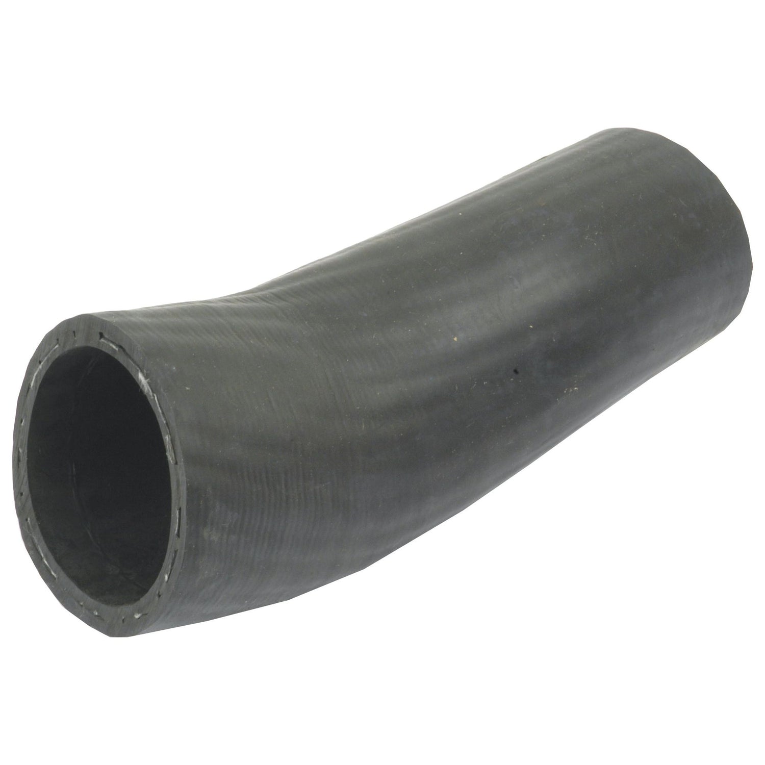 A black, rubber air cleaner hose section with one slightly tapered end lies on a white surface—a perfect fit for your Massey Ferguson machinery. Get the Sparex Air Cleaner Hose, Part No.S.41529, for a precise and reliable replacement.