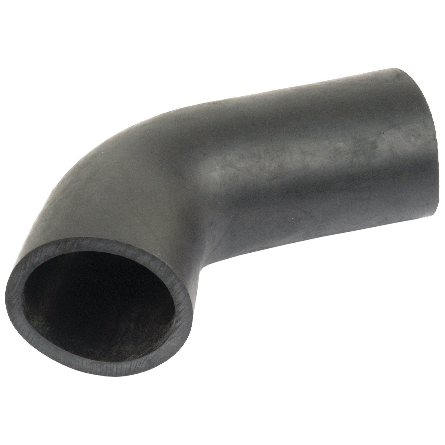 The Air Cleaner Hose (Sparex Part No.S.65320) by Sparex is a black, 90-degree rubber elbow pipe with a smooth surface and hollow interior, ideal for Oil Bath Outlet systems on Ford / New Holland machinery.