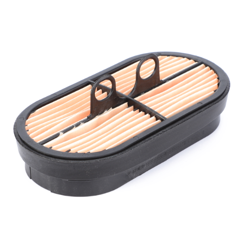 An AGCO air filter, Model H260200090110, specifically designed for Fendt Vario models, featuring a rectangular black outer casing and an orange pleated filter element with two small circular tabs on top, and boasting a 99.9% filtration efficiency.