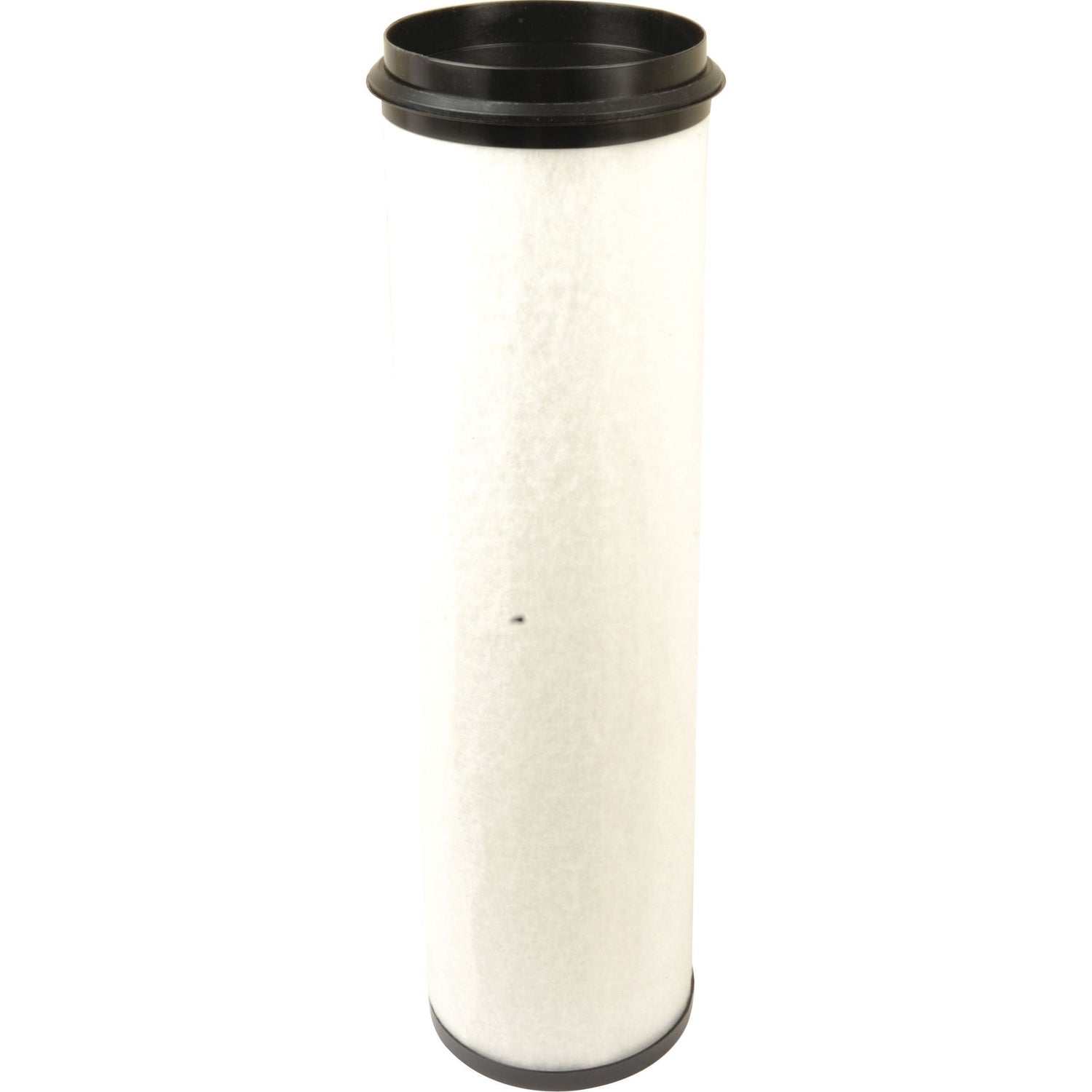 A cylindrical Sparex Air Filter - Inner - AF1843 (Sparex Part No. S.76672) with a white casing and black rubber ends stands upright against a white background.