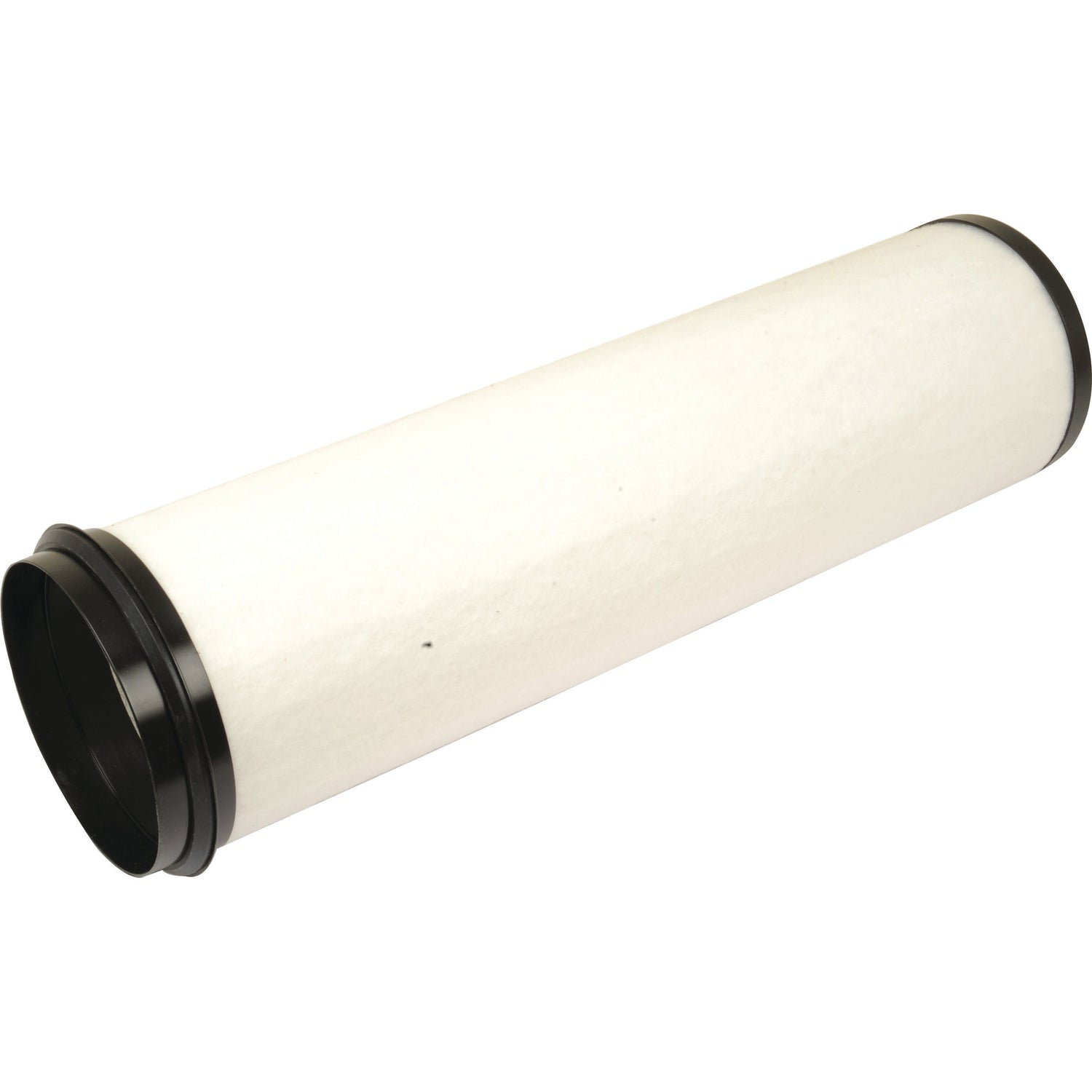 Introducing the Sparex Air Filter - Inner AF1843 (Sparex Part No. S.76672), a cylindrical filter engineered for peak performance. It features black caps on both ends with a white filter medium in the center and is perfectly compatible with models like Claas ARION, ensuring reliable and efficient filtration.
