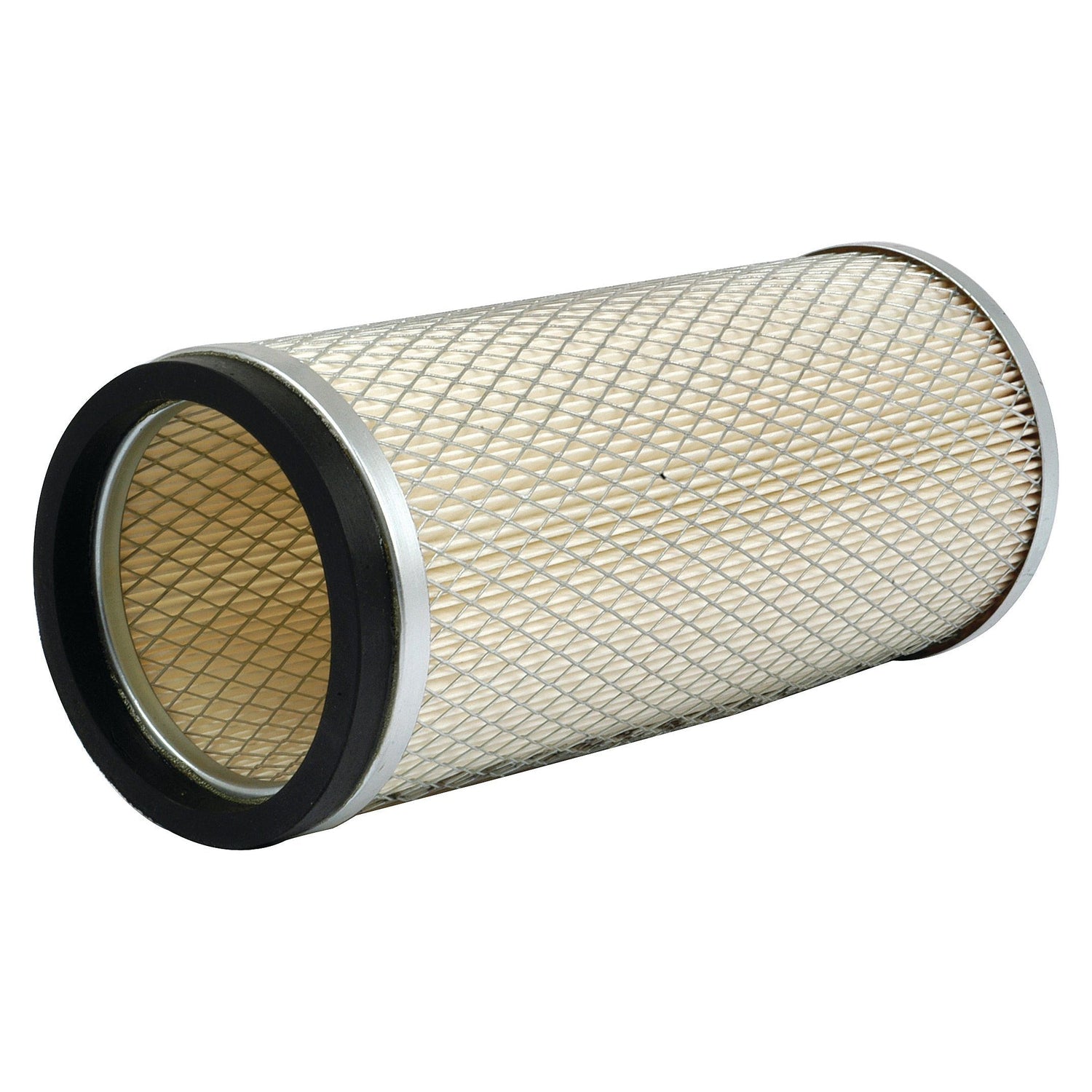 An inner cylindrical air filter with a metal mesh exterior and rubber rims on both ends, designed for use in engines or ventilation systems, similar to the Sparex AF25344 model (Sparex Part No.S.154028), often utilized in Massey Ferguson machinery.