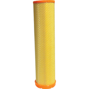 The Sparex Air Filter - Inner (Sparex Part No. S.118343) features a cylindrical design with a yellow mesh exterior and orange end caps, and is suitable for Ford/New Holland models.