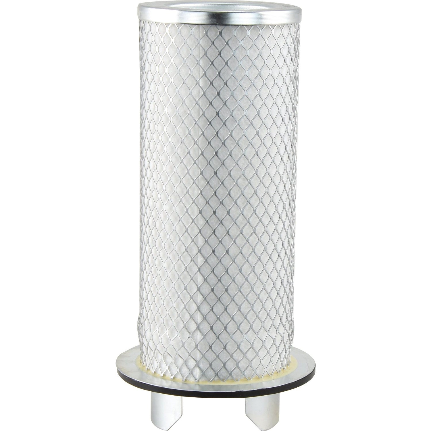 A cylindrical industrial air filter with a silver metal mesh exterior and a metallic base, designed for use in machinery or air filtration systems. Ideal for Ford / New Holland equipment, this Sparex Air Filter - Inner (Sparex Part No. S.148222) ensures optimal performance and durability.
