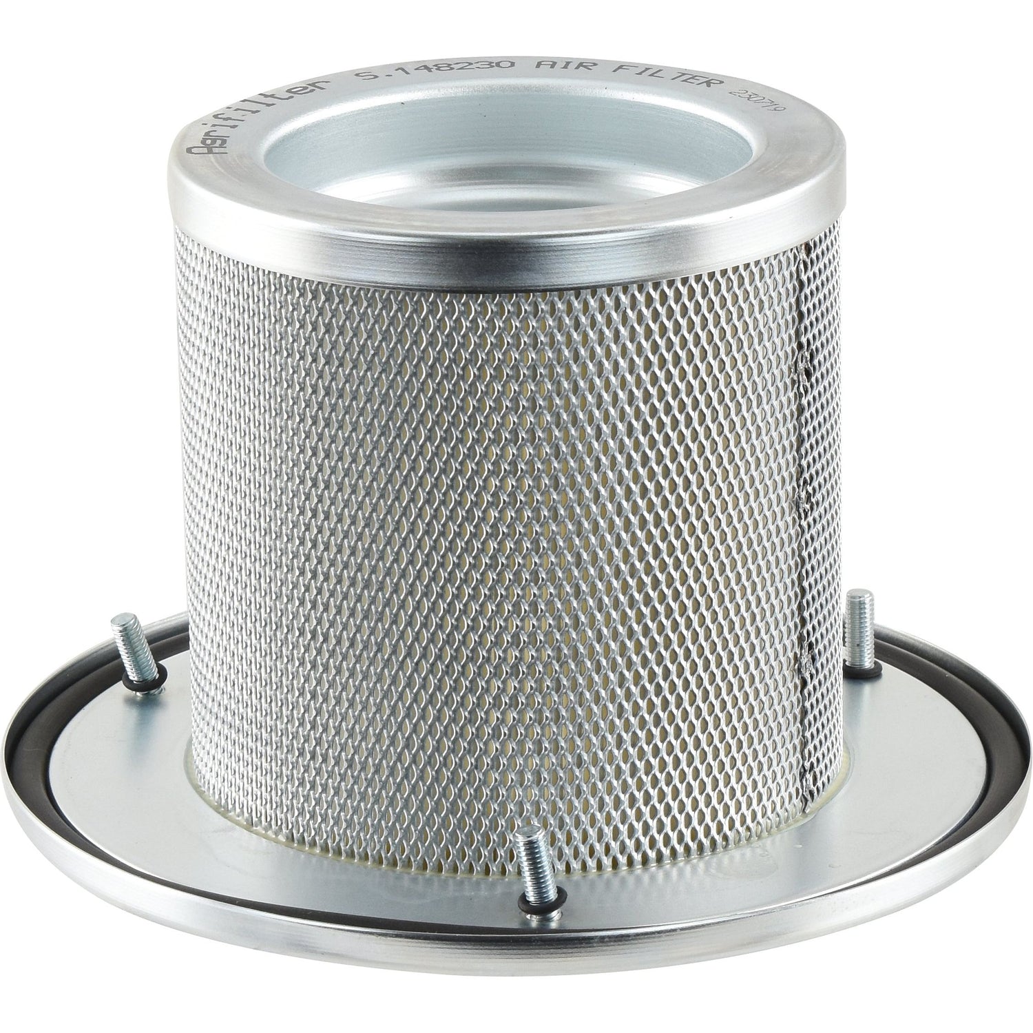 A cylindrical metal Sparex air filter (Inner) with a mesh exterior, comparable in quality to John Deere machinery, attached to a circular base plate with four screws.