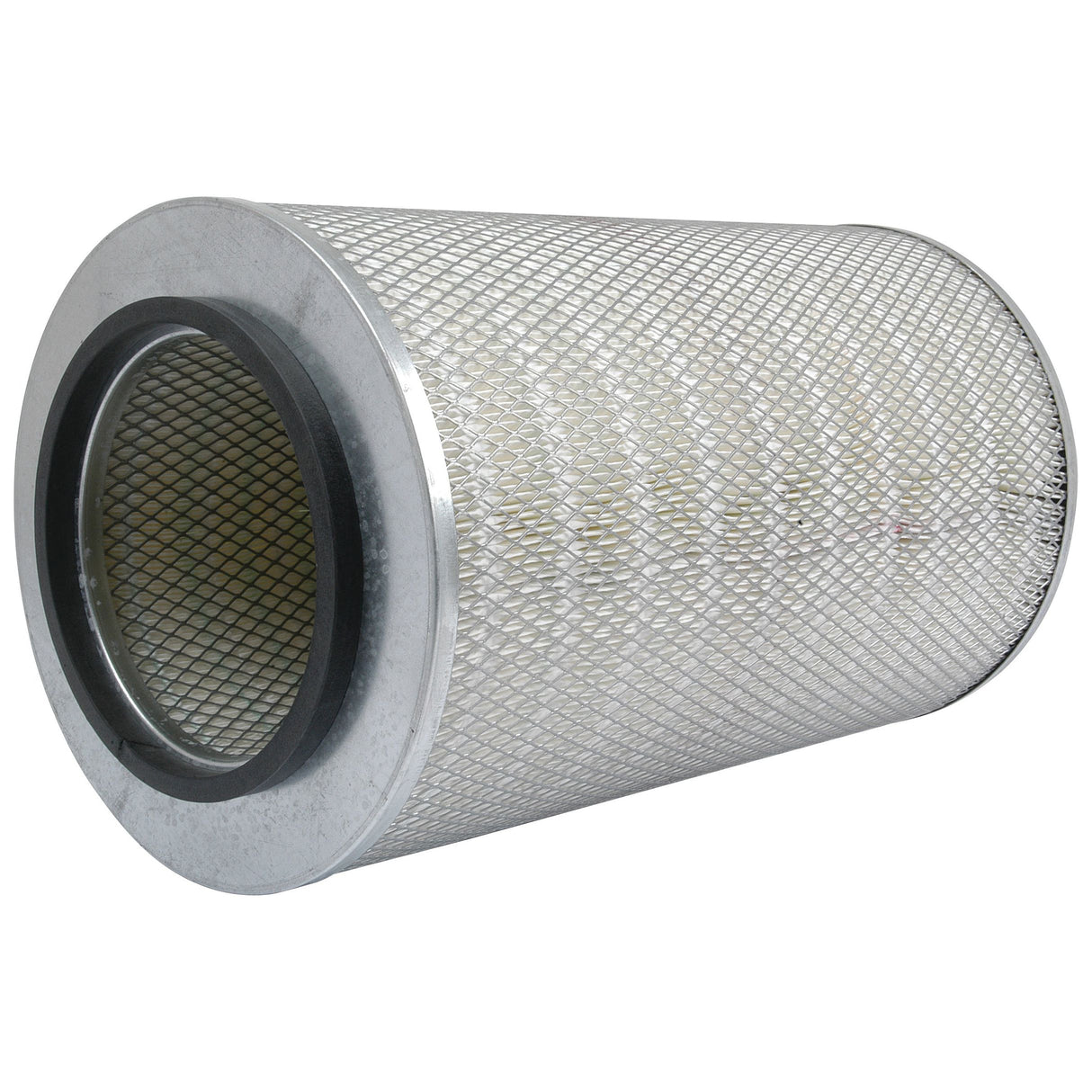 Sparex Air Filter - Inner (Part No. S.76271) is a cylindrical metal filter with a mesh exterior and rubberized ends, designed for horizontal placement and frequently utilized in Case IH and International Harvester machinery.