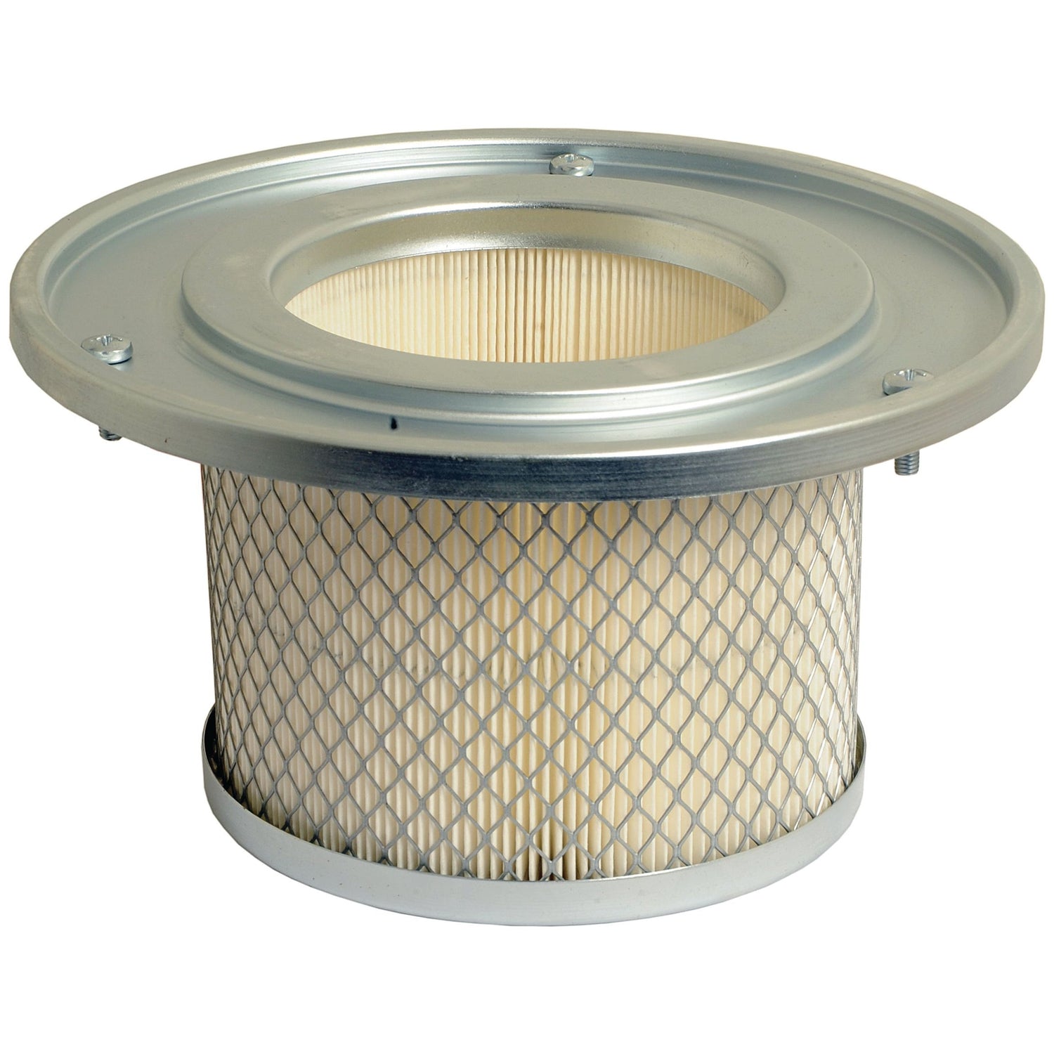 The Sparex Air Filter - Inner (Part No. S.76346) is a cylindrical filter featuring a metal top and bottom, pleated paper element, and wire mesh exterior; compatible with John Deere machinery.