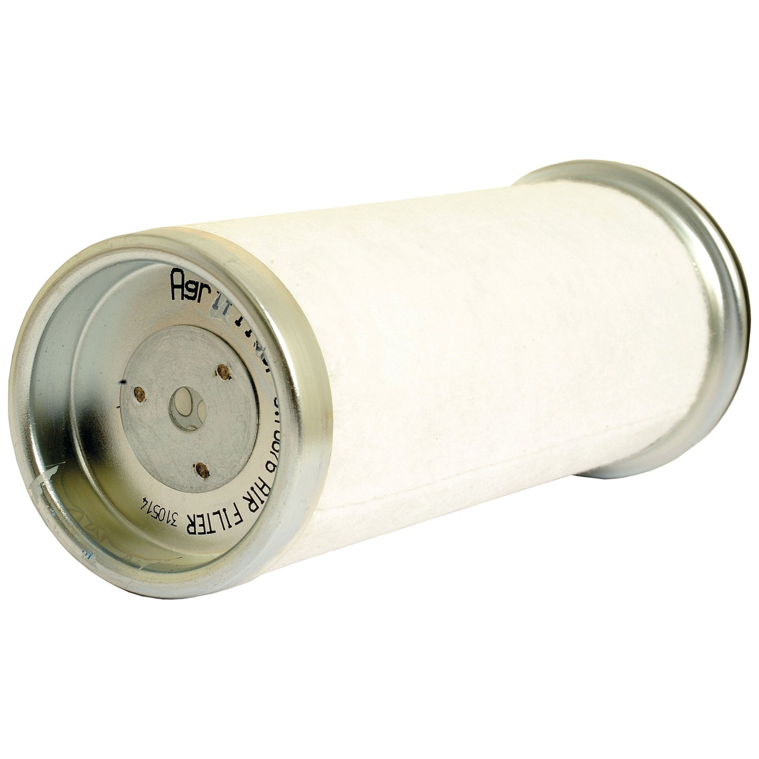 A cylindrical white air filter with metal end caps, designed for installation in air filtration systems, the Air Filter - Inner (Sparex Part No.S.76676) is also compatible with Deutz-Fahr machinery.