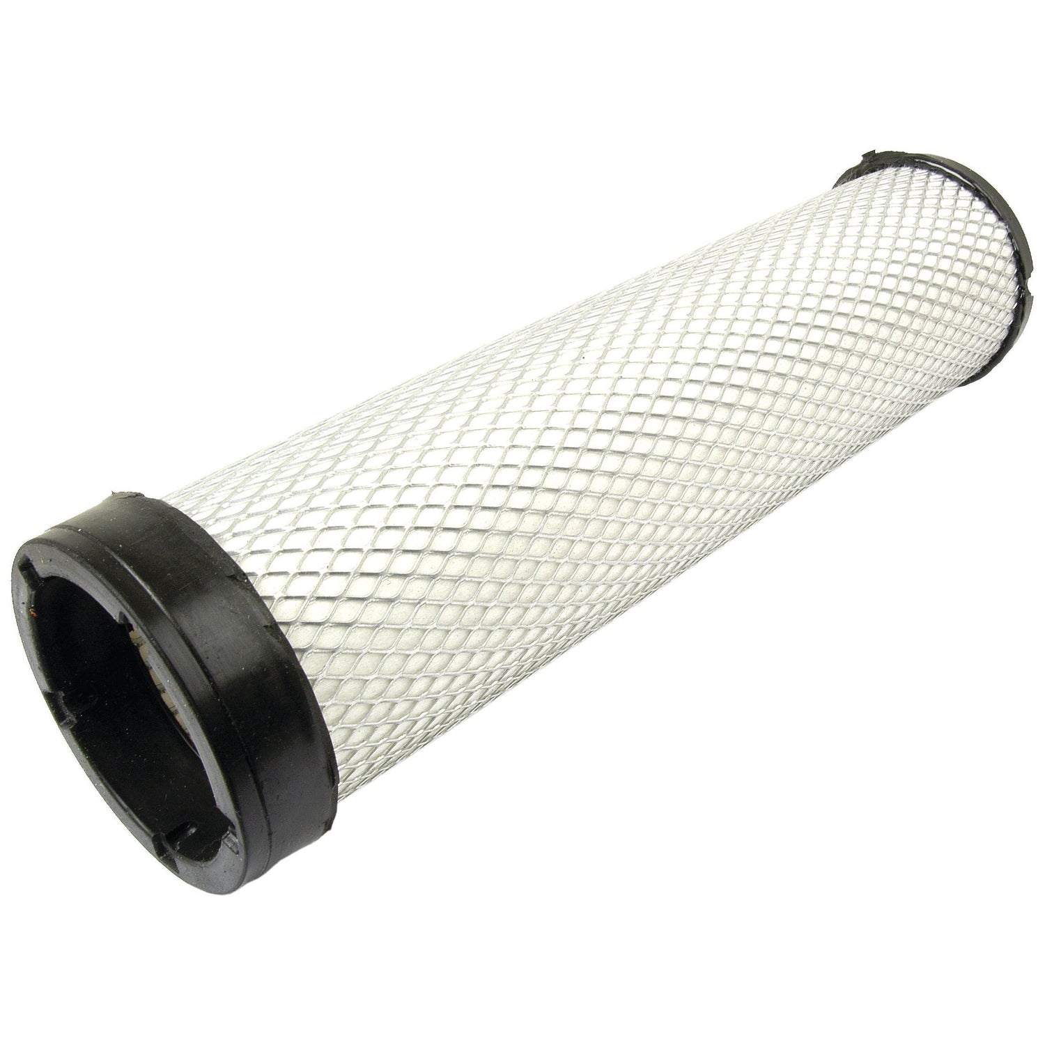 The Air Filter - Inner (Sparex Part No. S.76747) is a cylindrical air filter featuring a diamond-patterned metal mesh exterior and black rubber end caps, suitable for Case IH machinery.