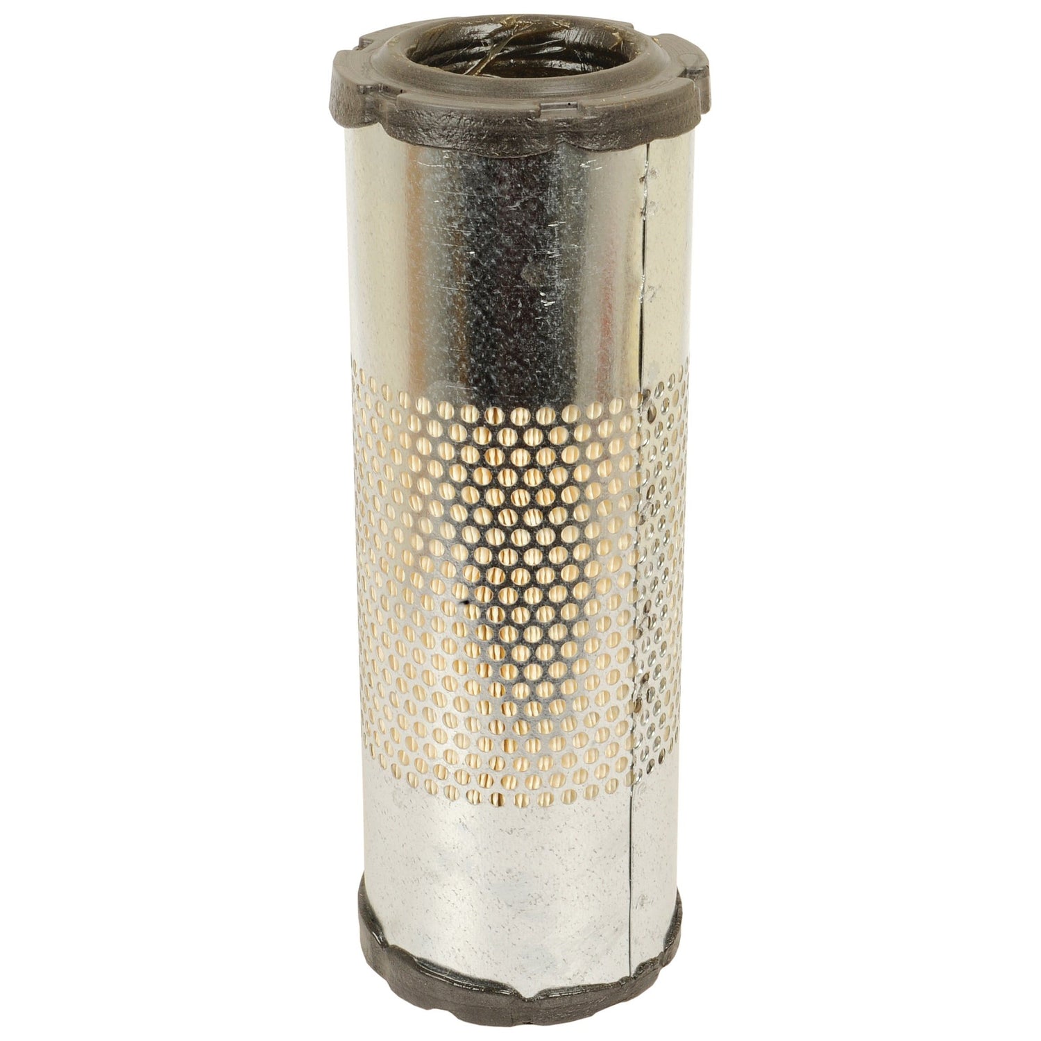 The Sparex Air Filter - Outer (Sparex Part No.S.76961, also known as AF25290) is a cylindrical metal air filter with a perforated surface and solid end caps.