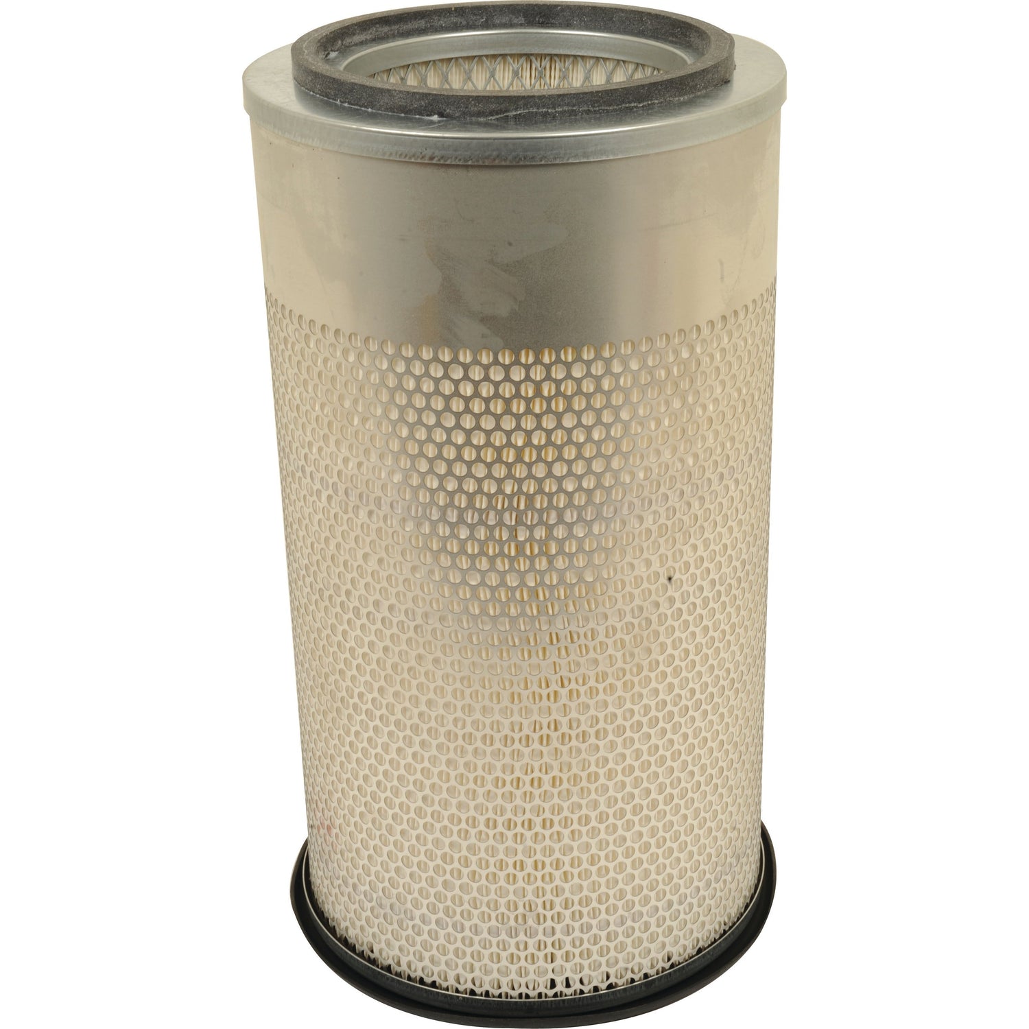 The Sparex Air Filter - Outer - AF25325 (Sparex Part No. S.76526), has a metal outer frame and mesh, with a circular opening at the top and a black rubber base at the bottom. It is ideal for Deutz-Fahr AGROFARM 100 tractors.