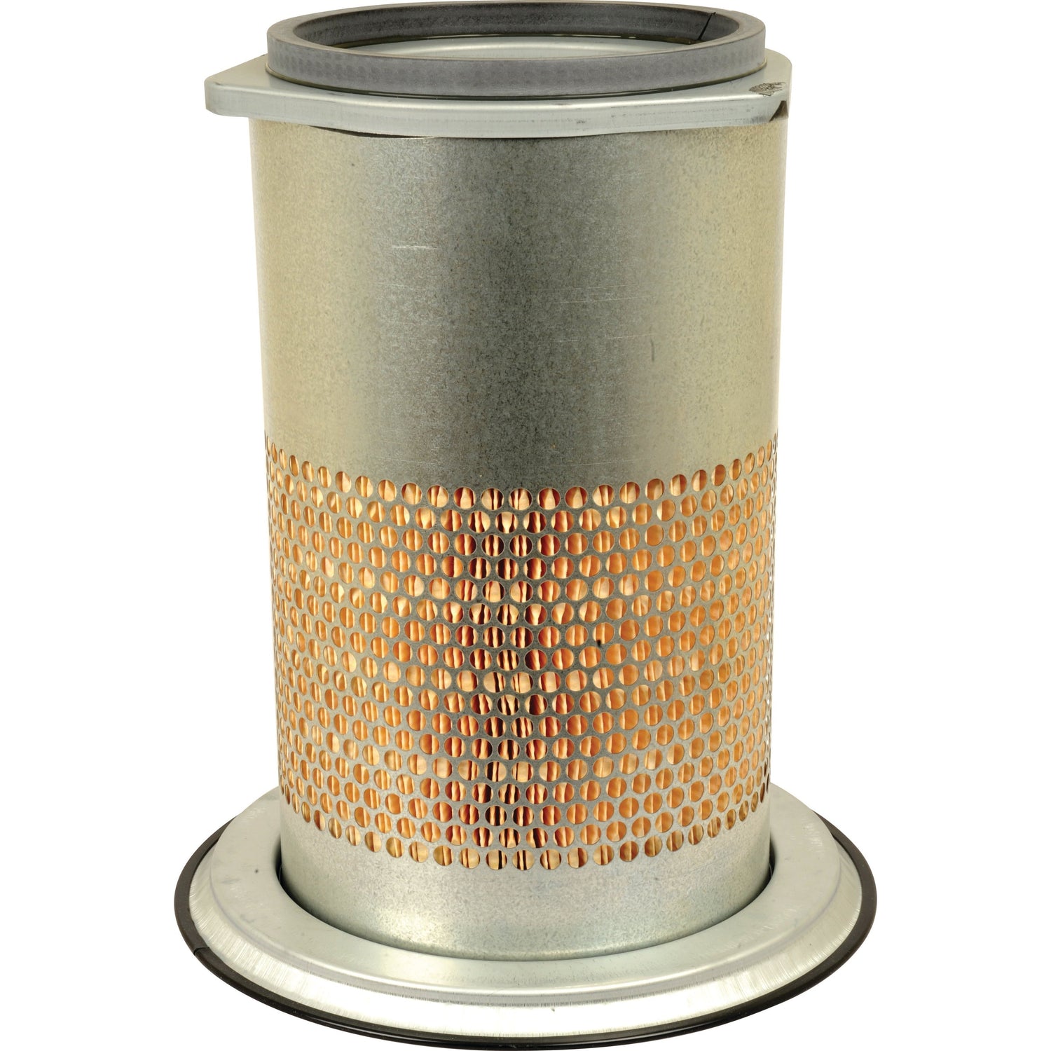 The Sparex Air Filter - Outer - AF25331 (Sparex Part No.S.76774) is a cylindrical metal filter featuring a mesh-covered midsection and a flat metal base, engineered for industrial or automotive use.