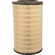 A cylindrical air filter from Sparex, designed for John Deere equipment, featuring a black top and bottom with a white and beige mesh exterior. This is the Outer Air Filter model AF25358, also available under Sparex Part No. S.76800.