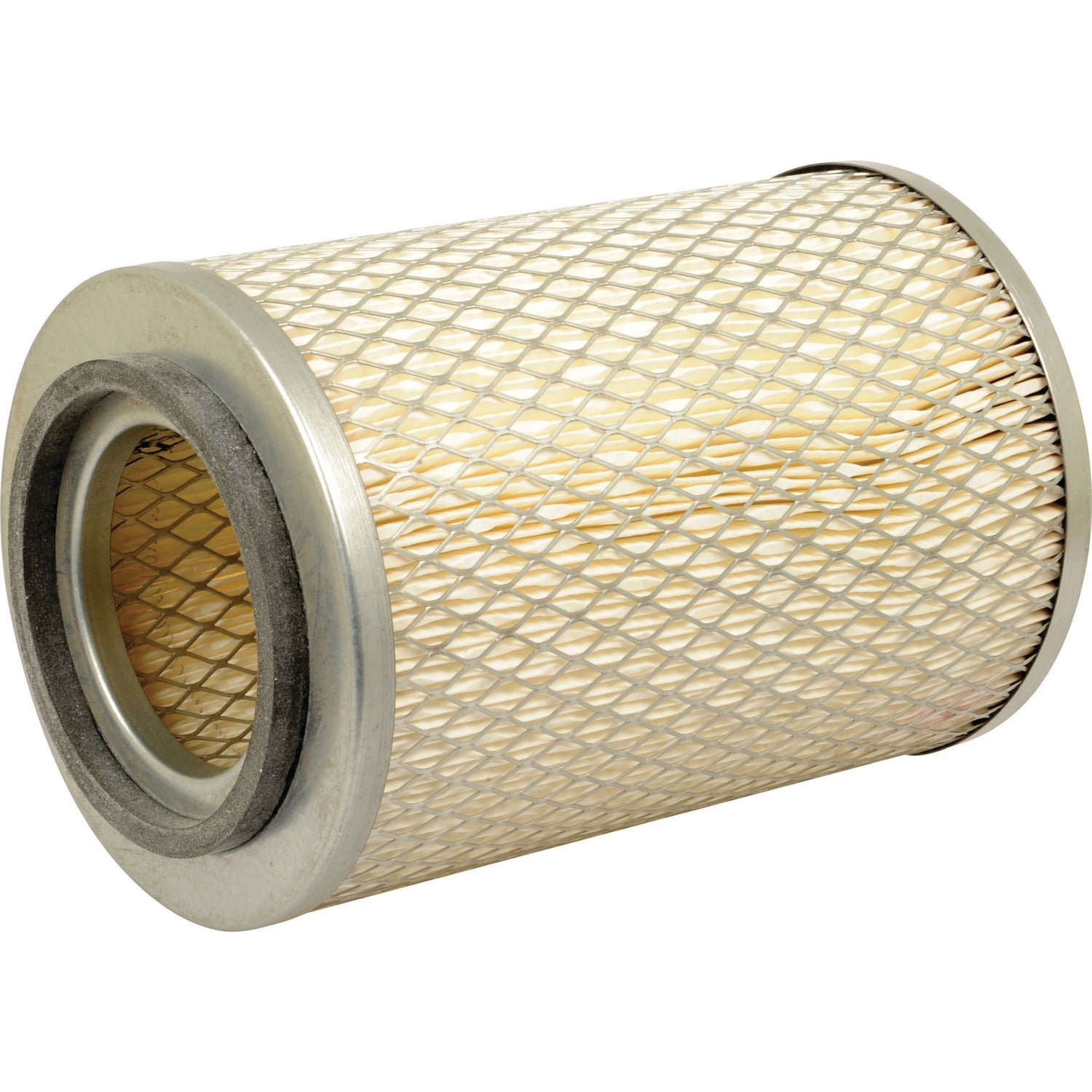 Image of a Sparex cylindrical air filter (Part No. S.76660) with metallic mesh and pleated paper element, featuring rubber seals on both ends, compatible with Fleetguard AF990.