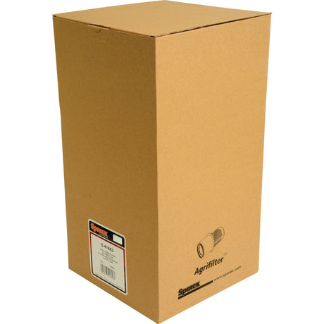A tall, rectangular brown cardboard box labeled "Sparex" with a product sticker on the front contains one of Sparex's premium dry type air filters, specifically the Air Filter - Outer, Sparex Part No.S.41853.