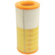 A product by Sparex, the Air Filter - Outer (Sparex Part No. S.73144), designed with a cylindrical shape featuring a metal mesh exterior and yellow accents on the top and bottom, is perfect for Case IH equipment.