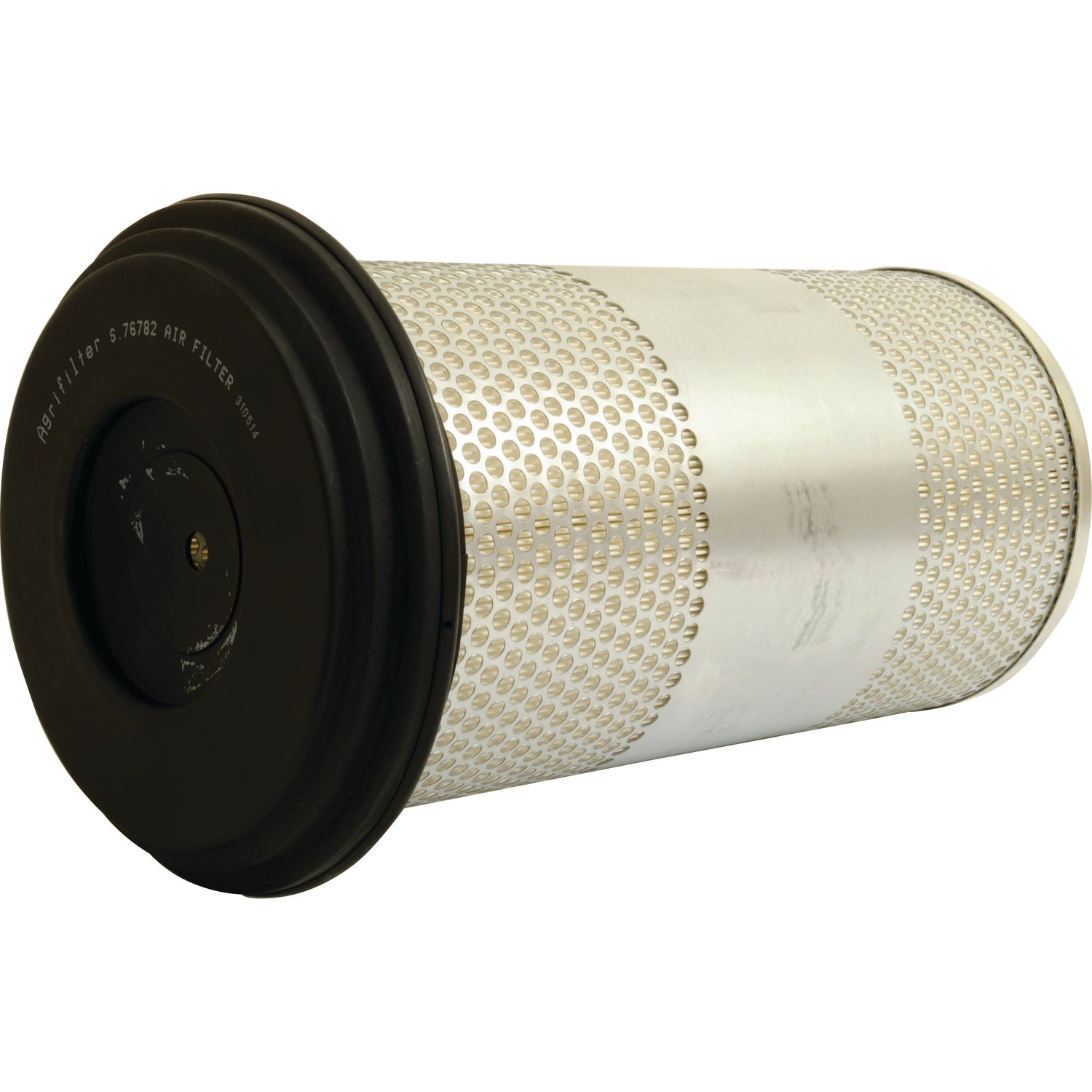 A Sparex Air Filter - Outer (Part No. S.76782) featuring a cylindrical shape, metal mesh exterior, and black rubber end cap.