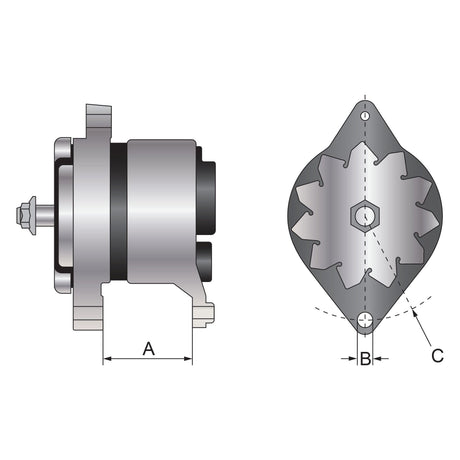 Technical diagram of a Sparex Alternator (Mahle) - 12V, 200 Amps (Sparex Part No. S.36235), showing front and side views. Dimensions marked as A, B, and C on the figure, with detailed mechanical components including pulley type PV x 10 visible.