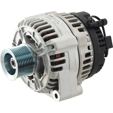 A close-up view of the Sparex Alternator (Mahle) - 12V, 200 Amps, featuring ribbed pulleys and visible winding copper coils used to charge the vehicle's battery and power the electrical system while the engine is running, fitted with a pulley type PV x 10, Sparex Part No.S.36235.