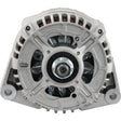 Close-up view of a Sparex Alternator (Mahle) - 14V, 120 Amps, labeled as Sparex Part No.S.360940, showing the front end with the pulley and cooling vents. The Mahle alternator is metallic with a silver and grey finish, featuring detailed structural elements.