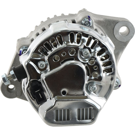 A 12V, 40 Amp metallic alternator (Sparex), identified by Sparex Part No. S.150804, boasts a shiny, reflective surface and visible screws, and comes equipped with a John Deere Single Groove Pulley as well as a mounting bracket and electrical connections.