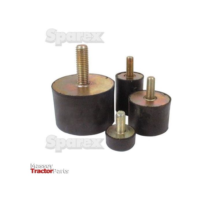 Four cylindrical Sparex Anti Vibration Mounts, each measuring Ø50mm and featuring threaded metal studs with metric threads on the top, are placed against a plain white background.