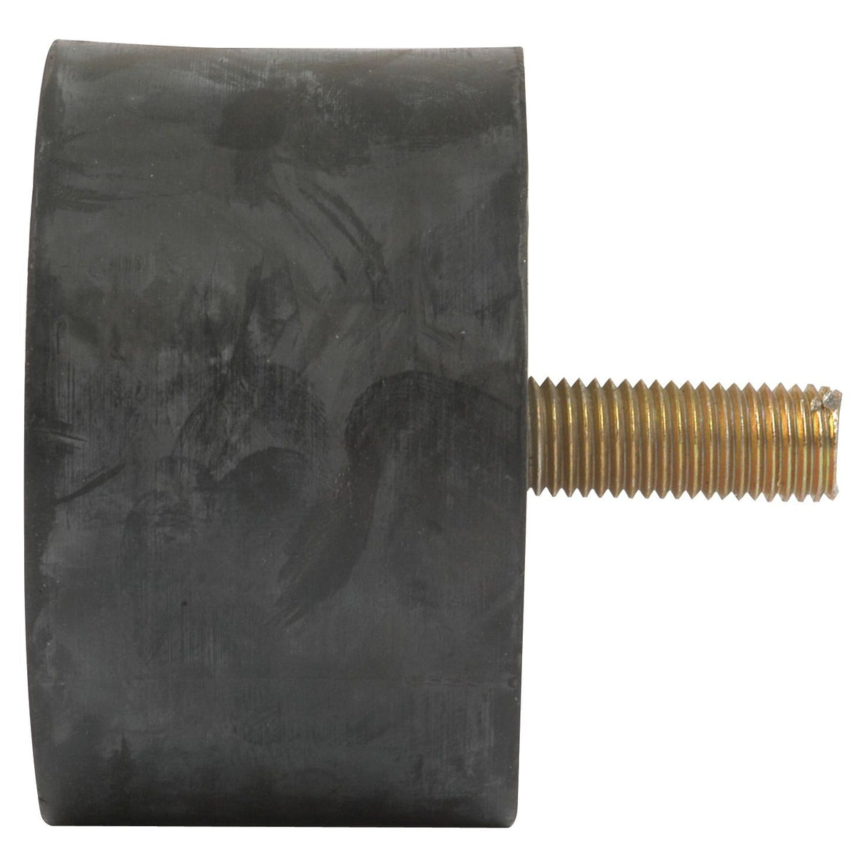 The Sparex Anti Vibration Mount - Bolt to Taper (S.55446) is a cylindrical black rubber bumper featuring a gold-colored threaded metal rod extending from one end, designed with a metric thread size and has a diameter of Ø100mm.