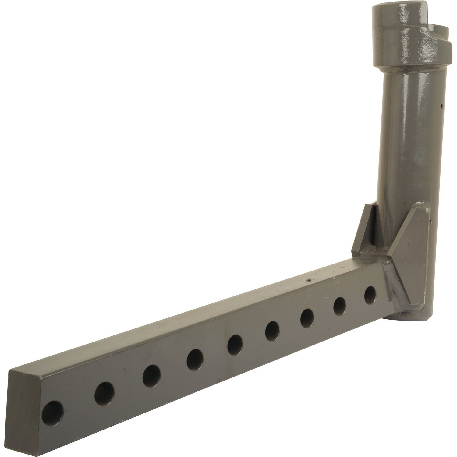 The Sparex Arm Kit LH (Part No. S.107254) features a gray metal hitch extension bar with a square tube arm and multiple holes for adjustable pin placement, making it compatible with Landini and Massey Ferguson models.